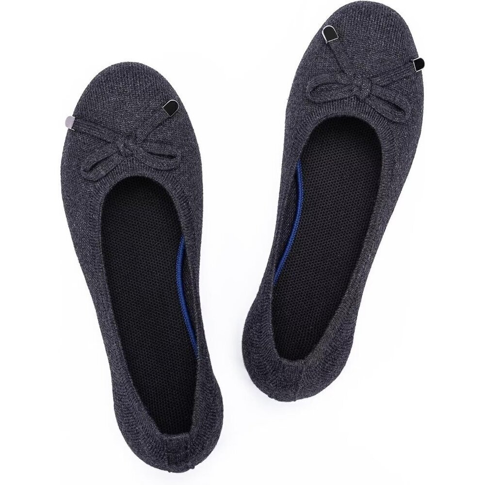 Frank Mully Women’s Dark Grey Knit Fabric Round Toe Slip On Ballet Flat Shoes